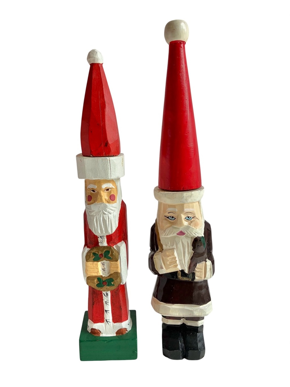 Wooden Pair Painted Santa Figure Candle Holders Folk Art Christmas